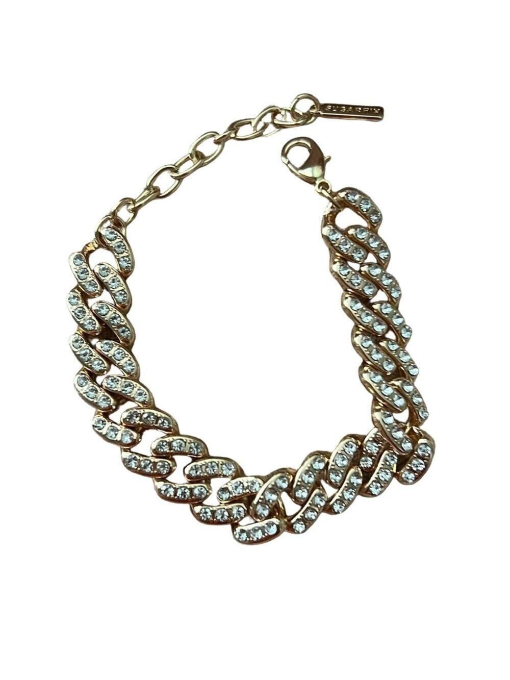 BaubleBar Crystal Studded Gold Cuban Link Bracelet